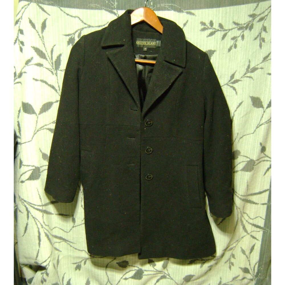 Kristen Blake Wool Pea Coat Jacket Womens 4P Black Ladies - Italian Fabric